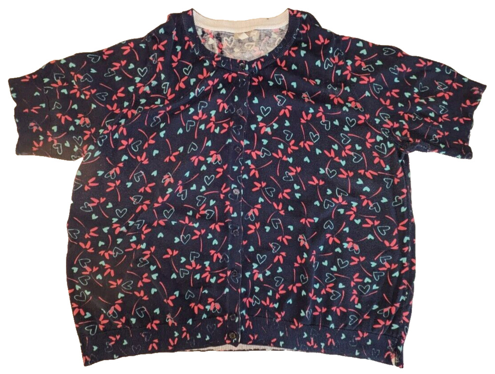 Woman Within Sz 26/28 ~ 2X Short Sleeve Knit Heart Floral Button Front Cardigan